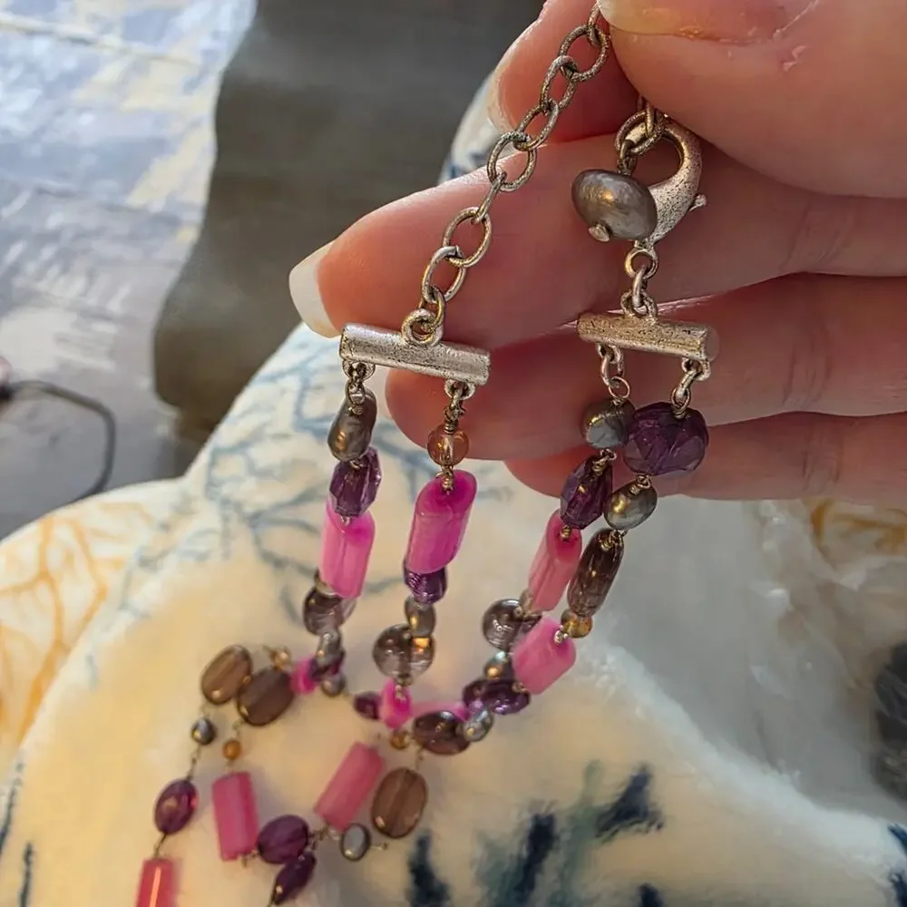 Purple, Pink & Smoky Glass Bead Double Layered Necklace 111
